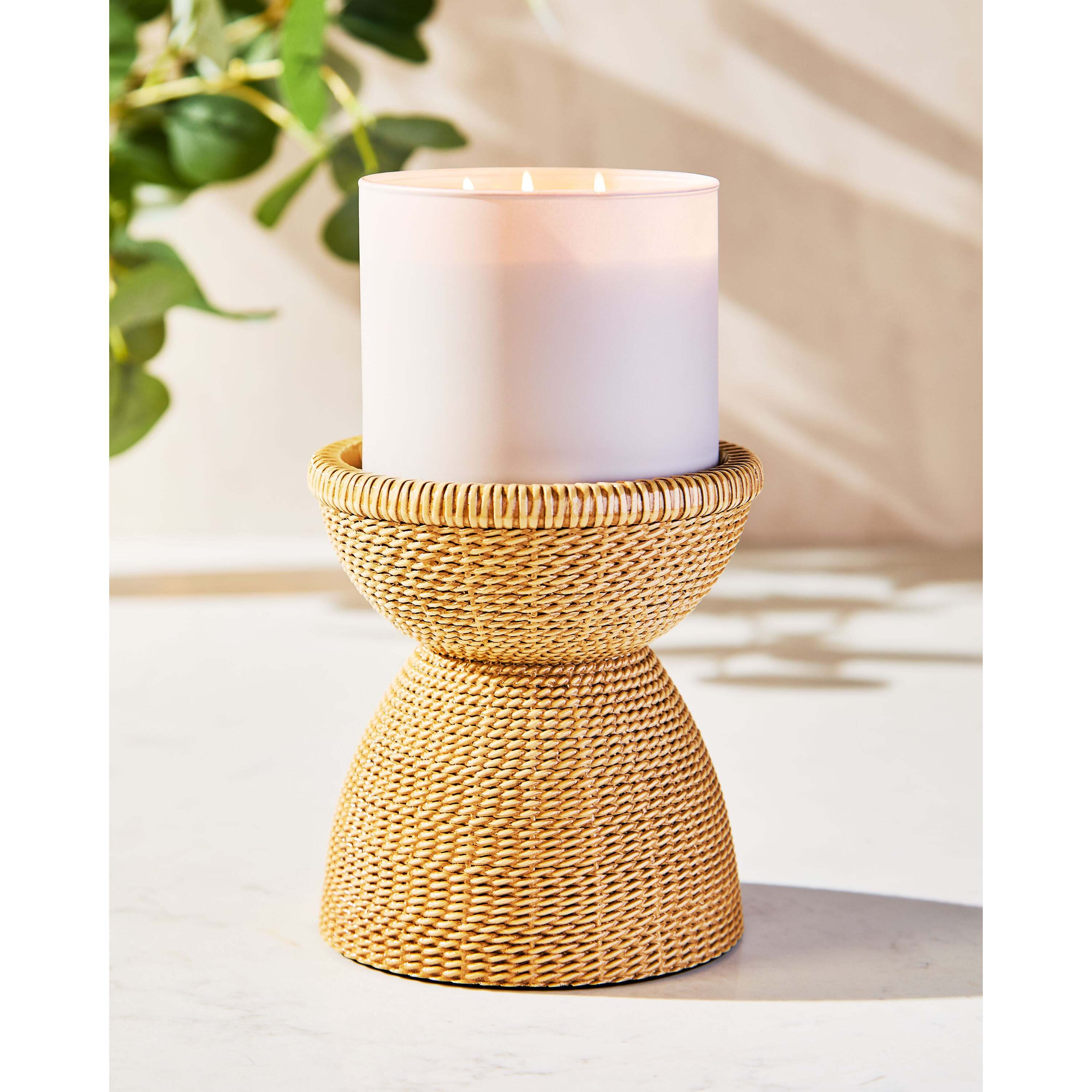 Woven Pedestal 3-Wick Candle Holder